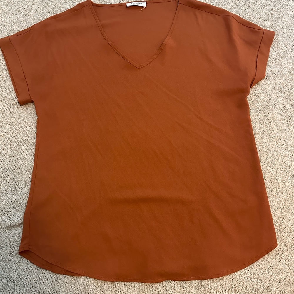 Zenana Outfitters V-Neck Short Sleeve Top in Rust